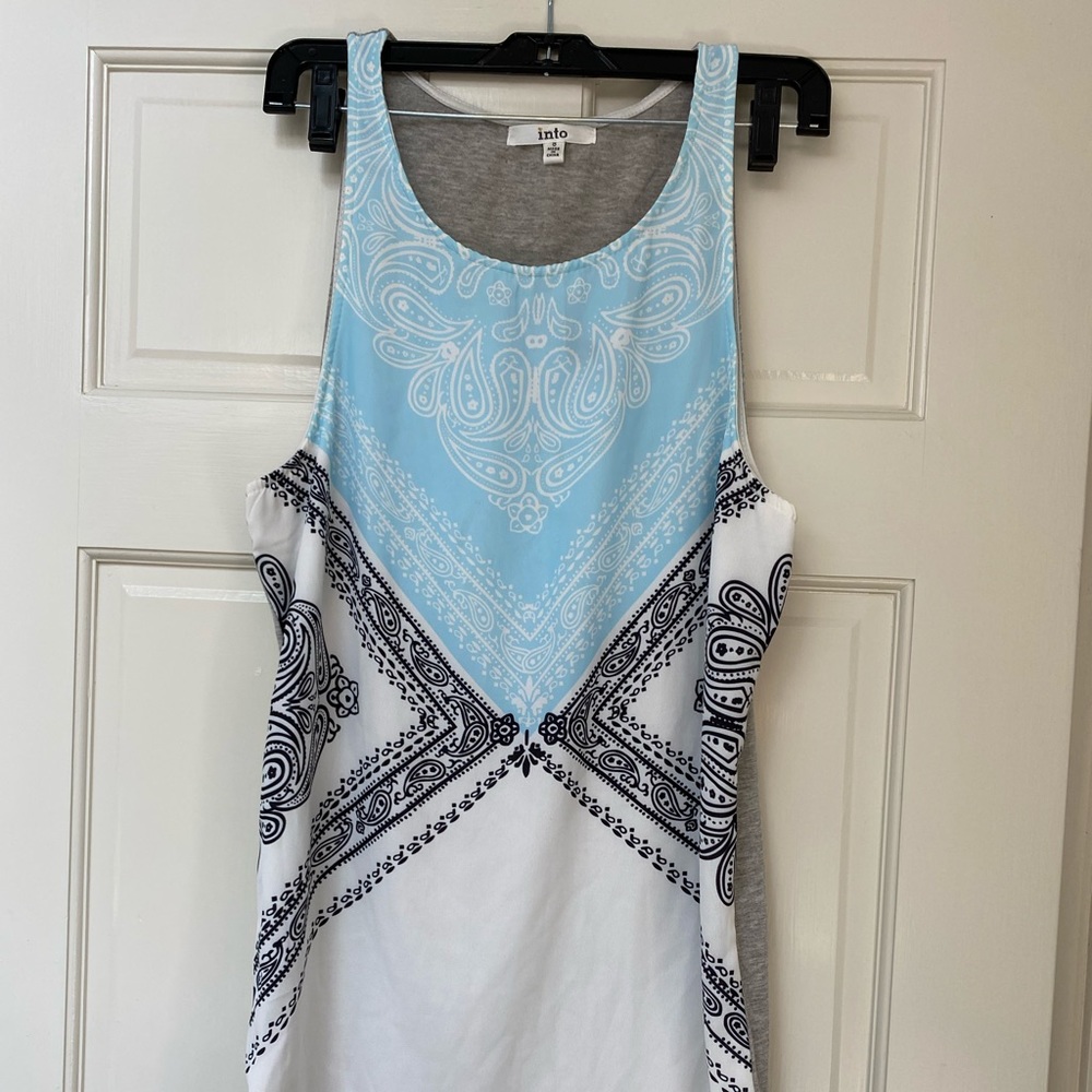 LF blue and white paisley detail tank dress